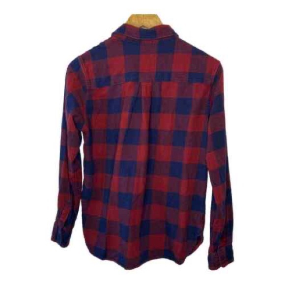 Uniqlo Dark Red & Navy Blue Buffalo Plaid Button Up Flannel Shirt Women's Medium - Picture 2 of 3